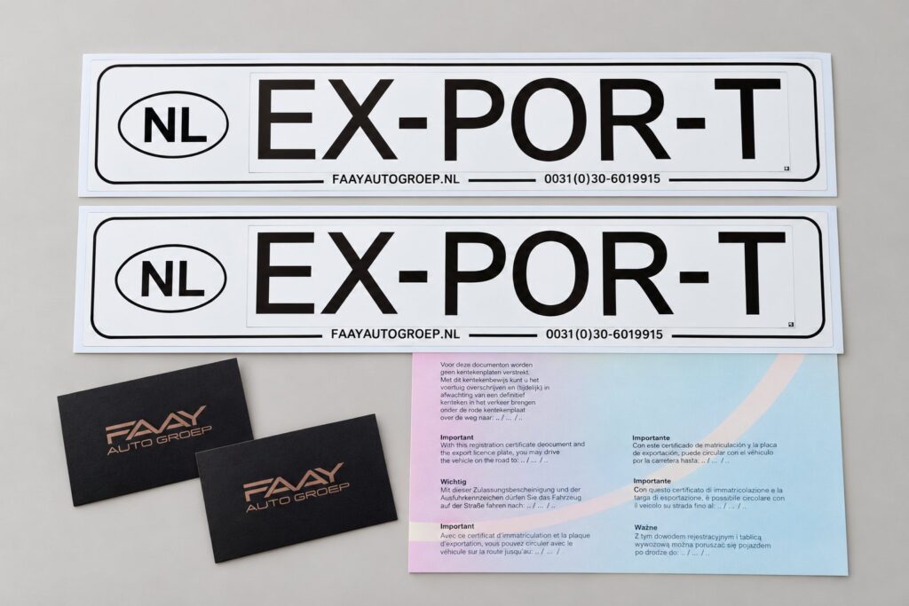Exportkentekenplaten van Faay Auto Groep